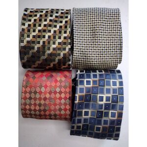 Peacock Pure Silk Handmade‎ Neckties Men's Lot of 4 Geometric Patterns
